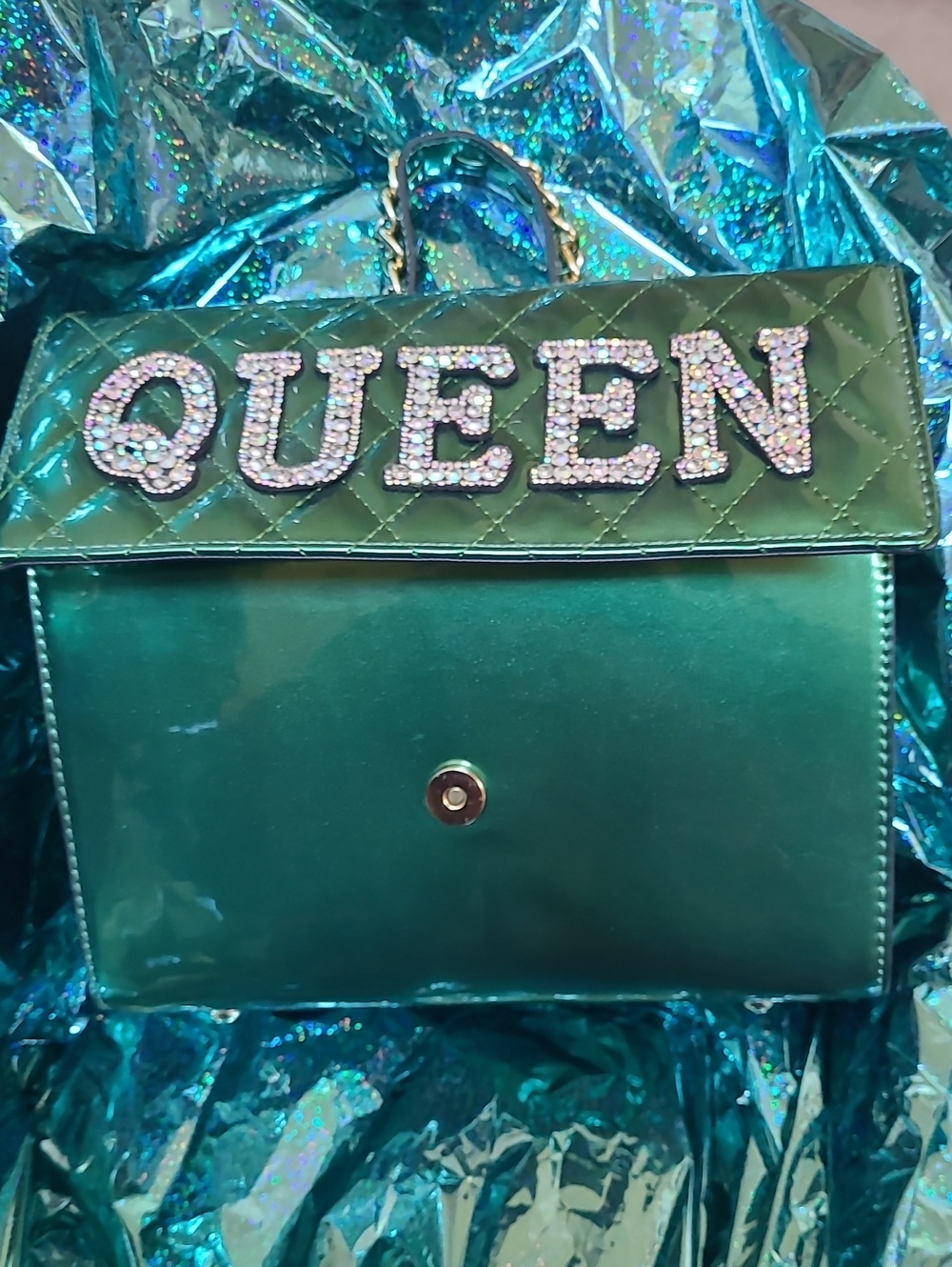 QUEEN Embellished Green Women’s Handbag